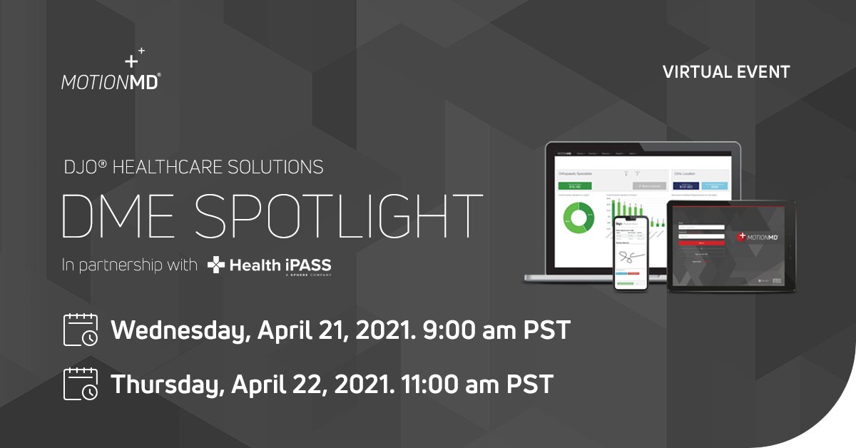 enovismedtech's tweet photo. Join us April 21 or 22 for this month’s DME Spotlight! We will be hosting a webinar in partnership with @HealthiPASS and share insights to help better support your patients and improve your practice! Register now: https://t.co/51pa5uHvTr
#DJO #PoweringMotion #MotionMD https://t.co/RKIhrLiJBy