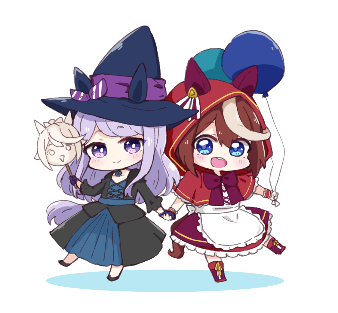 mejiro mcqueen (umamusume) ,tokai teio (umamusume) multiple girls animal ears horse ears tail horse tail smile balloon  illustration images