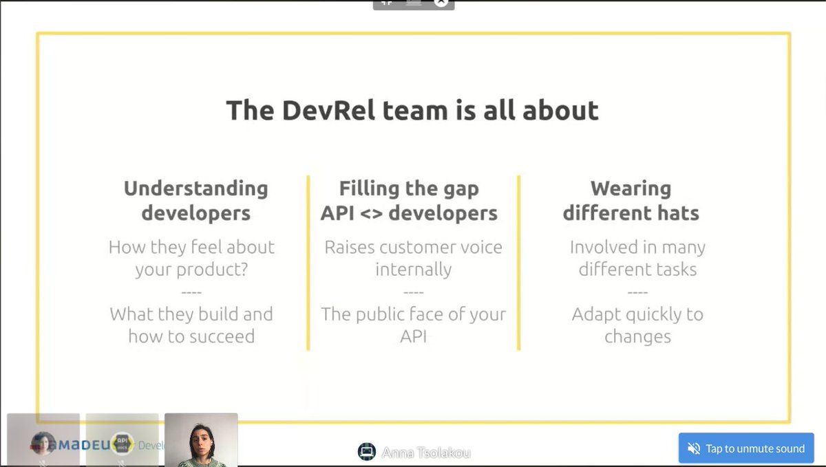 APItheDocs's tweet image. What is the role of a Developer Team in an API program?
@AnnaTsolakou talks about why you need a Developer Relations team for your API. 
#DeveloperRealtions #DevRel #APItheDocsVirtual #APItheDocs