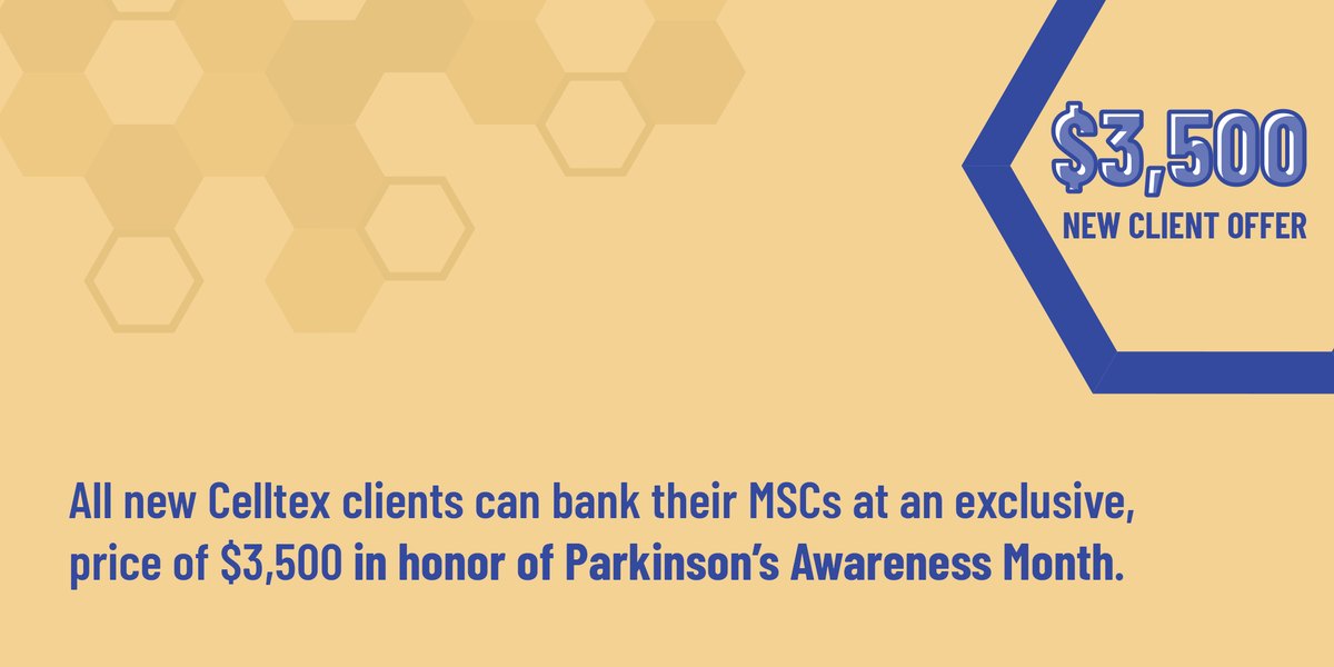 CelltexCorp's tweet photo. When you become a Celltex client, you gain access to an invaluable resource: your Mesenchymal Stem Cells (MSCs). In honor of Parkinson’s Awareness Month, we are offering MSC banking at a discounted price of $3,500 for new clients. Email us at info@celltexbank.com to learn more. https://t.co/ArzCy0iaqG