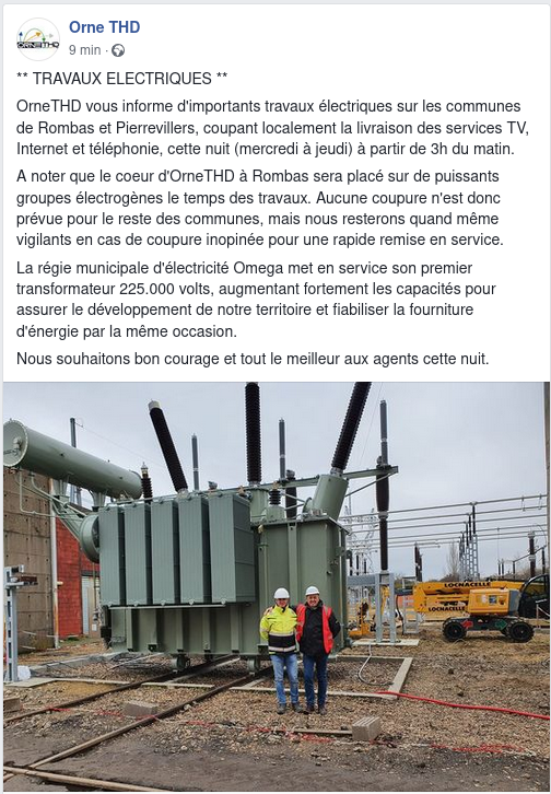 cedric_thd's tweet photo. Coupure électrique cette nuit Rombas et Pierrevillers ! 
#OrneTHD sur camion groupe electro, "normalement" pas de coupure sur le reste des communes.
Les gars de la régie d'élec municipale vont prodder leur permier transfo 225.000 volts 😍
Force à eux pour cette nuit ! 💪 https://t.co/SiFBwRQ5m6