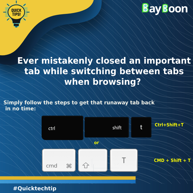 iPowersoftInc's tweet image. #Quicktechtip: Ever mistakenly closed an important tab while switching between tabs when browsing?
Simply follow the steps to get that runaway tab back in no time. LIKE👍🏻 SHARE🤝🏻 COMMENT💬 
 #factz  #fact   #amazingfacts #didyouknowfacts   #sanfrancisco #bayboon