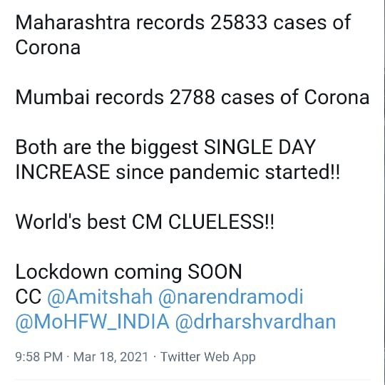 When everyone said Kuch bhi ho jaye ab lockdown jaisa kuch nahi hogaI Predicted not only in 2020 that Lockdown season 2 is in offingBut also Predicted a month back before full lockdown was implemented in Maharashtra & partial lockdown in other cities!!