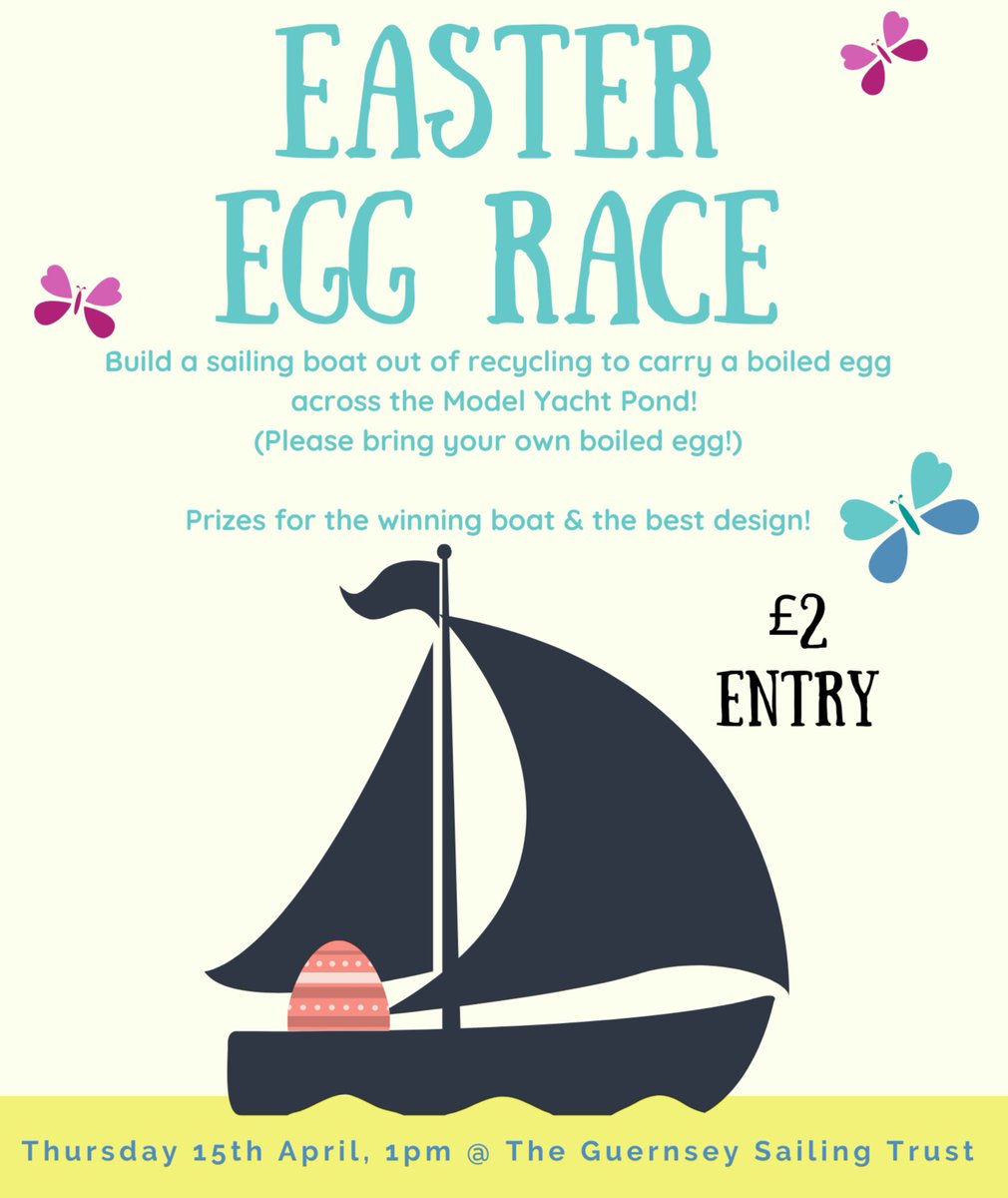 Don't forget about our Egg Race tomorrow!!  Build your boat and come and race an egg across the pond!  £2 entry and prices for the best design and the winning boat!

1pm at the Guernsey Sailing Trust

IslandFamilies Guernsey with Kids