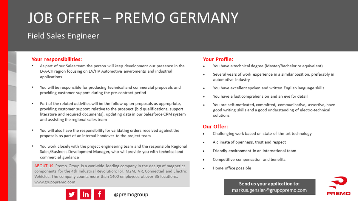 premogroup's tweet photo. Want to be part of a Friendly environment in an international team? Send your applications and join our #team💼Field Sales Engineer at @PremoGermany

#germany #jobopportunity #premoteam  #work #hr  #jobs2021 #jobvacancy #jobopening #careeropportunity #jobpost #techjobs https://t.co/X67uDjpCMd