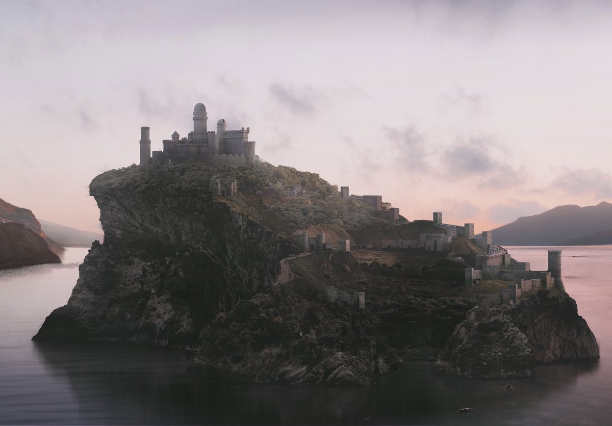 #PortfolioDay 
ASOIAF concept art locations: White Harbor, Griffin’s Roost (exterior and interior of the castle) and Starfall.