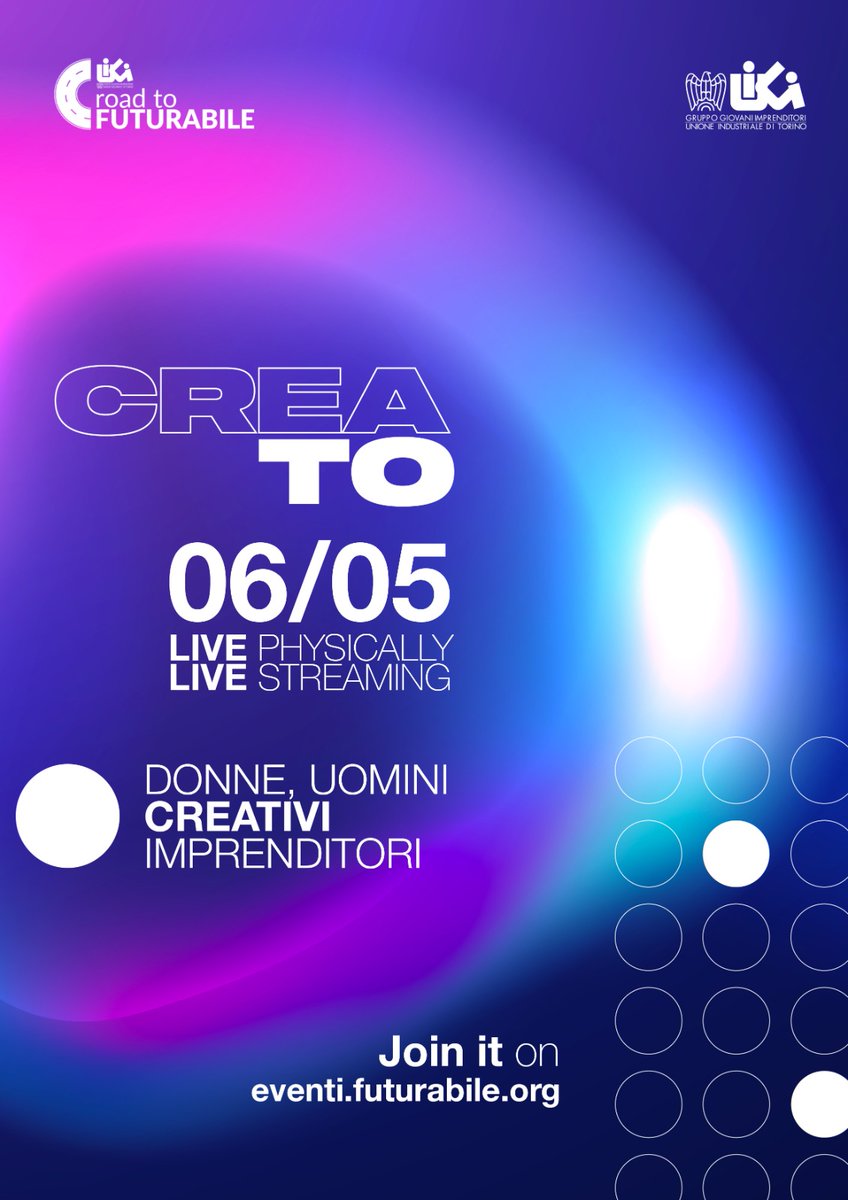 GGI Torino (@ggi_torino) on Twitter photo 📆06/05 2021 h18
Il <a href="/GGI_Torino/">GGI Torino</a> organizza #CreaTO.
La creatività è un potente sostegno all'attività d'impresa, alle iniziative formative e culturali, ricetta per lo sviluppo di un territorio.
Un evento con ospiti d'eccezione durante il quale la creatività sarà protagonista. 📆06/05 2021 h18
Il <a href="/GGI_Torino/">GGI Torino</a> organizza #CreaTO.
La creatività è un potente sostegno all'attività d'impresa, alle iniziative formative e culturali, ricetta per lo sviluppo di un territorio.
Un evento con ospiti d'eccezione durante il quale la creatività sarà protagonista.