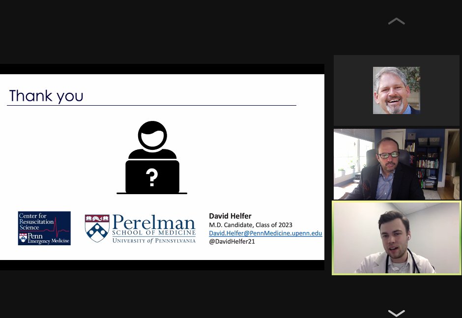 Benjamin Abella, MD MPhil (@benjaminabella) on Twitter photo congrats to MS2 David Helfer - fantastic presentation at <a href="/UPennEM/">Penn EM Residency</a> research day! One of 4 #PSOM medical students presenting today - the future looks bright.
<a href="/DavidHelfer21/">David Helfer</a> @CharlotteTisch <a href="/isabellesmullen/">Isabelle S Mullen</a> <a href="/PennMDForum/">Penn Medicine MD</a> @PennMedEVDCSO congrats to MS2 David Helfer - fantastic presentation at <a href="/UPennEM/">Penn EM Residency</a> research day! One of 4 #PSOM medical students presenting today - the future looks bright.
<a href="/DavidHelfer21/">David Helfer</a> @CharlotteTisch <a href="/isabellesmullen/">Isabelle S Mullen</a> <a href="/PennMDForum/">Penn Medicine MD</a> @PennMedEVDCSO
