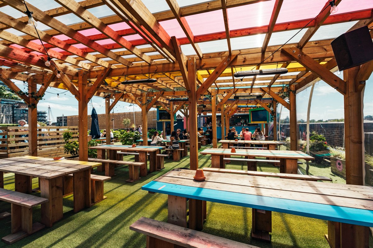 Halfway through our opening week extravaganza. We've hosted Covid-safe catchups, co-working sessions, and fresh beer/cocktail sundowners so far. Yes - it's been cold, no - you don't seem to mind! We have room to host you today/tomorrow and if you fancy it? #skylightlondon