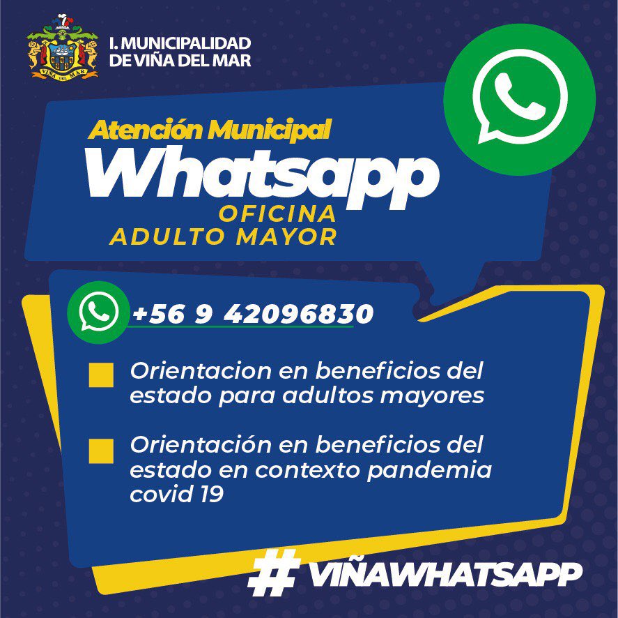 cotyreginato's tweet photo. #VIÑAWHATSAPP 
ADULTOS MAYORES: ¡No se exponga en cuarentena! Si quiere acceder a información valiosa en línea de acceso a beneficios del Estado en esta Pandemia MENSAJES ESCRITOS VIA WHATSAPP #COVID19 :
https://t.co/VHAGBWaE8Y 
Virginia Reginato #VIÑA #CHILE #VIÑADELMAR https://t.co/PaYgoVYctm