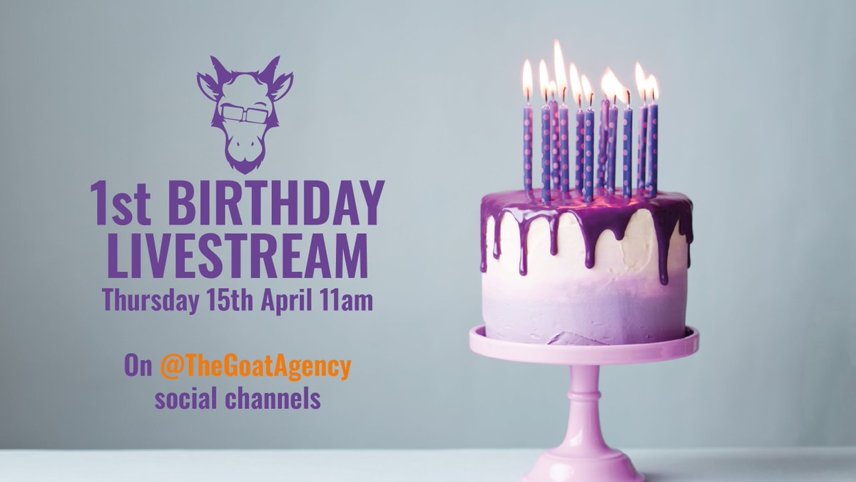 purpgoatagency's tweet image. Tomorrow is our 1st Birthday!! 🎉

To celebrate, we&apos;ll have a livestream at 11am tomorrow with our founder @martynsibley  and @TheGoatAgency&apos;s co-founder @arronshepherd.

We look forward to seeing you then! 🍾💜