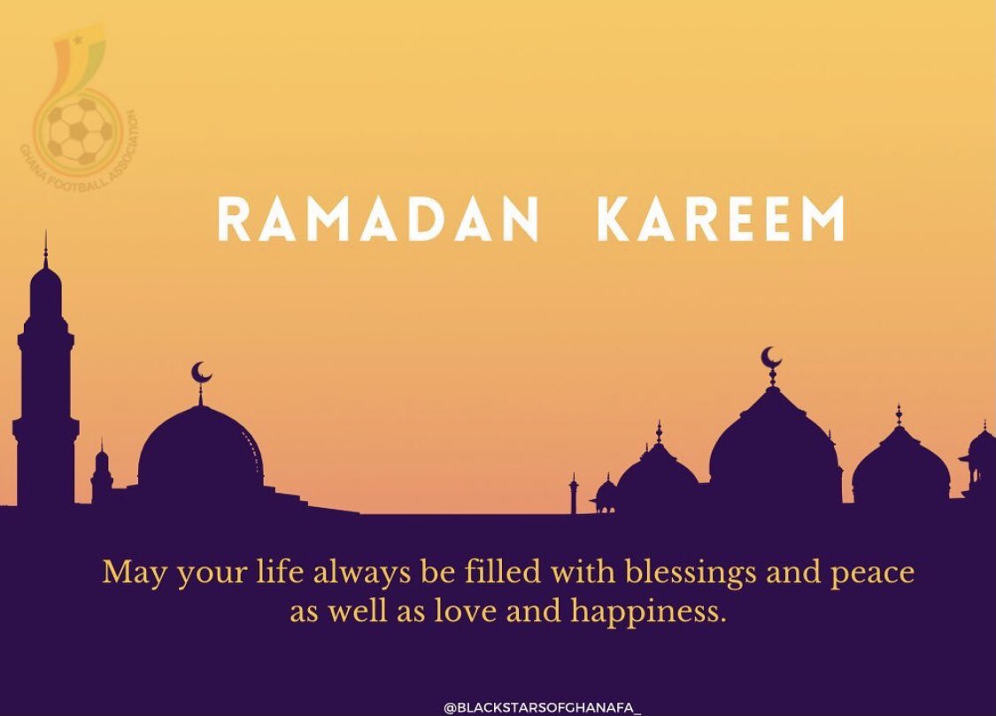 Ramadan Mubarak to all my Muslim friends and families in the world <a href="/SportsAcademy_L/">Kumasi Sports Academy Ladies FC</a> <a href="/AnimSammy/">Sammy Anim Addo</a> <a href="/ghanafaofficial/">🇬🇭 Ghana Football Association</a>