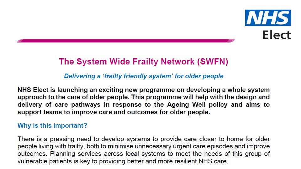 The new System Wide #Frailty Network (SWFN) via <a href="/NHSElect/">NHS Elect 💙</a> is designed in line with the tried and tested ‘collaborative improvement’ model and supported by national experts sharing their experiences through networking events. First wave launching June 2021 bgs.org.uk/sites/default/…