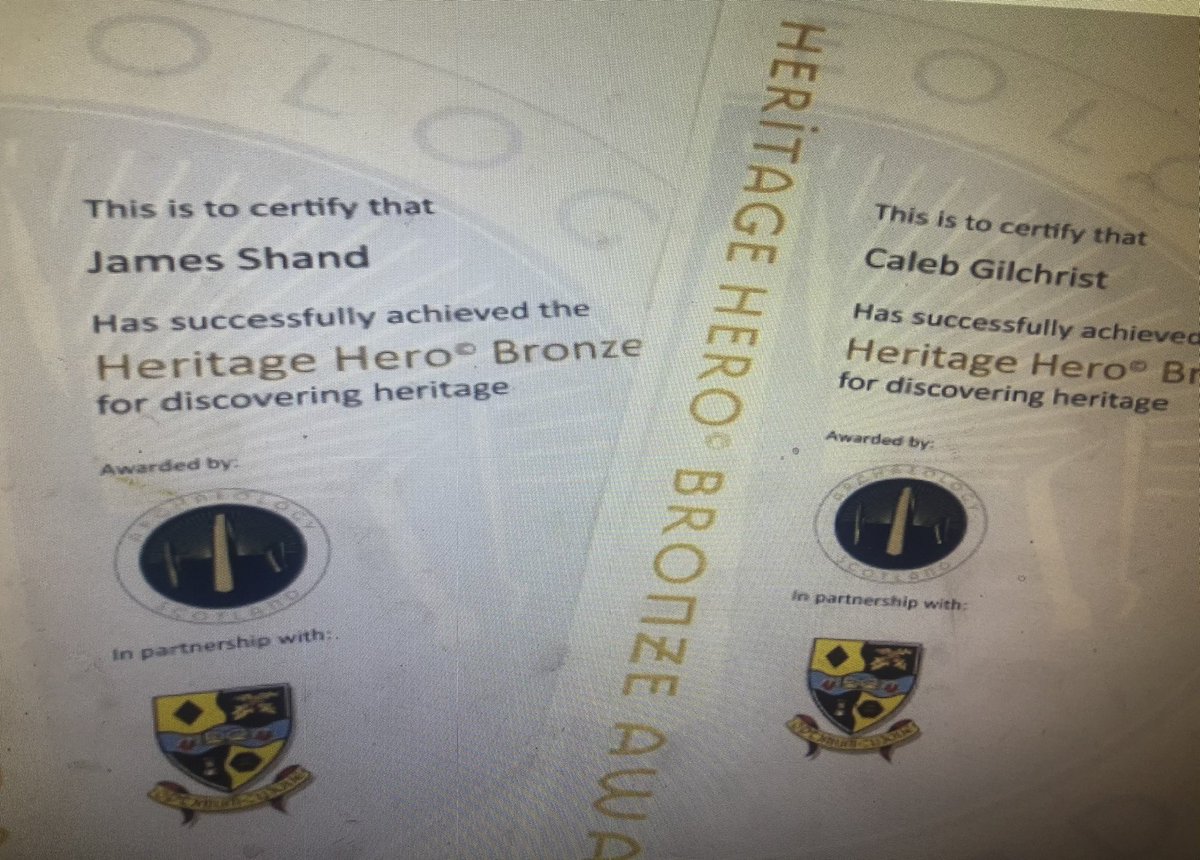 LochgellyHS's tweet photo. Well done to two of our S4 boys, James Shand and Caleb Gilchrist who achieved their Heritage Hero Bronze Award #Respect #Responsibility #Resilience https://t.co/ZSPxT2Cweu