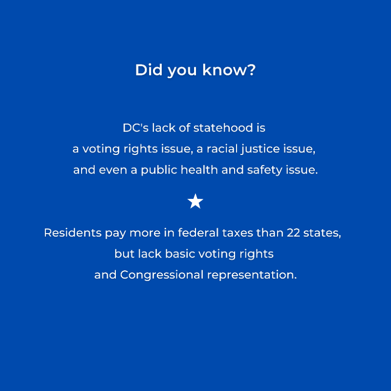 Janefonda's tweet photo. DC’s lack of statehood is a voting rights issue, a racial justice issue, and a public health and safety issue. Call your senators at (202) 224-3121 and encourage them to support #DCStatehood using the script below. #DCfor51”