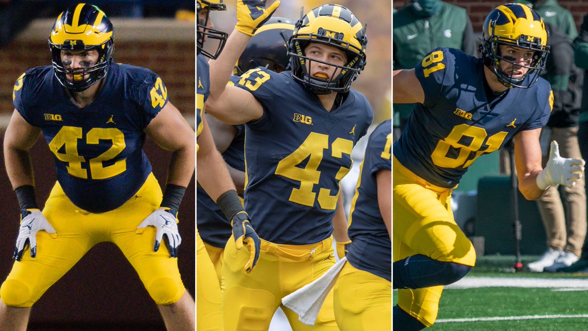 UMichFootball's tweet photo. Congratulations to @benchmason42, @NateSchoenle, and @_jakemccurry, named to the 2021 @NFFNetwork Hampshire Honor Society. 👏👏👏

#GoBlue 〽

MORE » https://t.co/QO0Ujk9Wep https://t.co/Q5wvV8FT5e