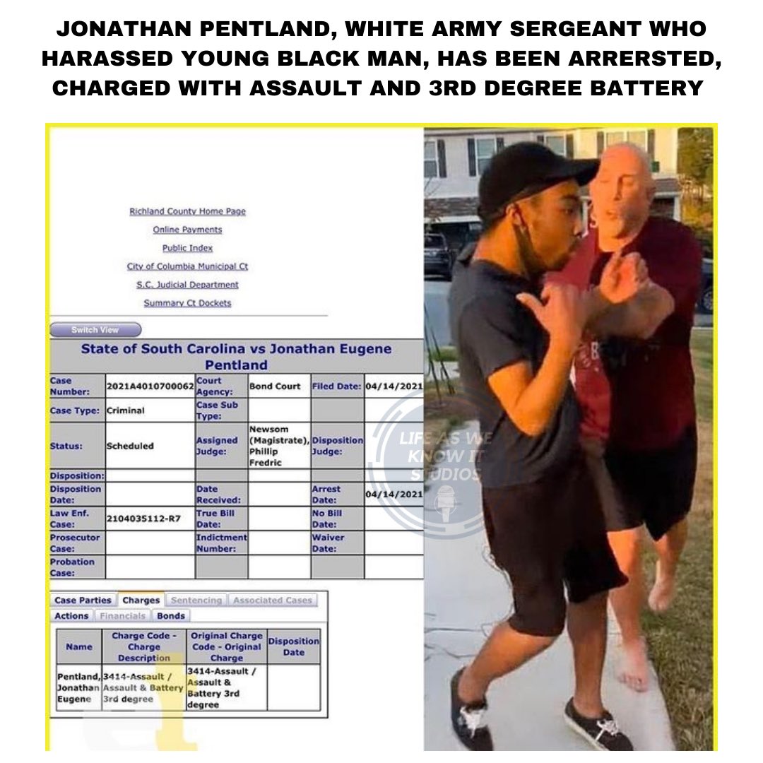LifeAsWeKnow4's tweet photo. #JonathanPentland, White Army Sergeant who harassed young black man, has been arrested, charged with assault and 3rd degree battery. | #JonathanEPentland #smh #JusticeforDeandre #NoJusticeNoPeace #ColumbiaSC #BlackLivesMatter https://t.co/usKeRdiAJ9