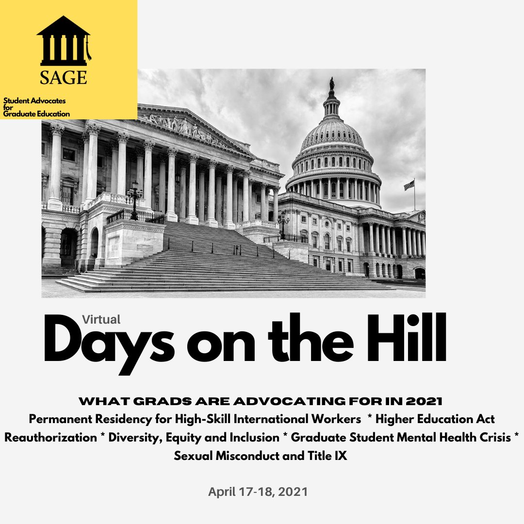 This weekend SAGE is holding our annual Days on the Hill conference! Dozens of graduate student leaders have worked  on white papers since October, and we are excited to see and use their research in this coming week!