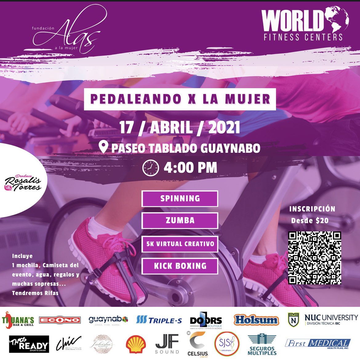 Aviso importante. El evento pautado para este sábado, 17 de abril de la Fundación Alas Para la Mujer, “Pedaleando X la Mujer”, ha sido pospuesto debido al alza en casos de Covid-19, el mismo será reprogramada para el sábado, 22 de mayo de 2021.