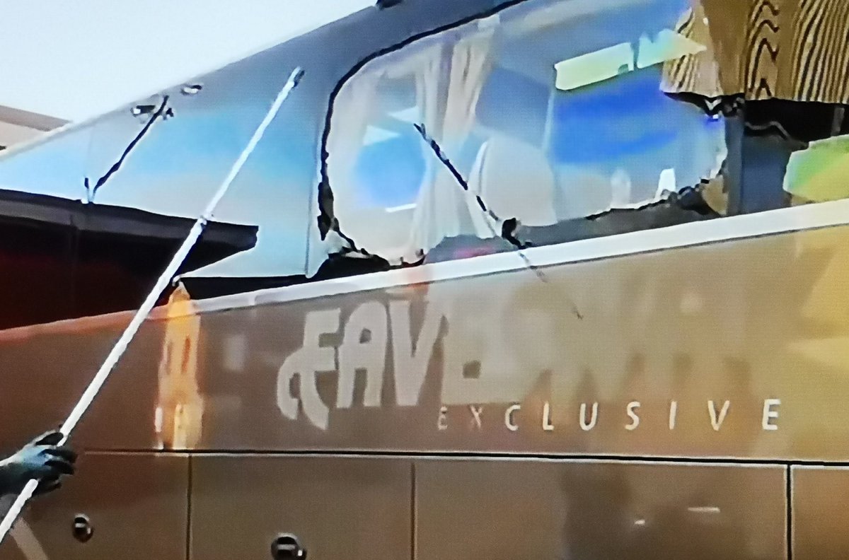 talkSPORT's tweet image. The Real Madrid team bus had a window broken on its way to Anfield tonight.