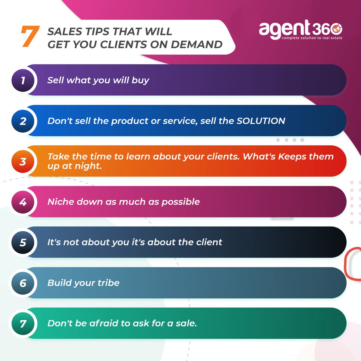 Struggling with sales in your business? These tips are for service based businesses and direct sellers. 7 Sales tips that will get you clients on demand. 
.
.
.
#sales #clientattraction #onlinemarketing #marketing #salestips #businesstips #business #agent360