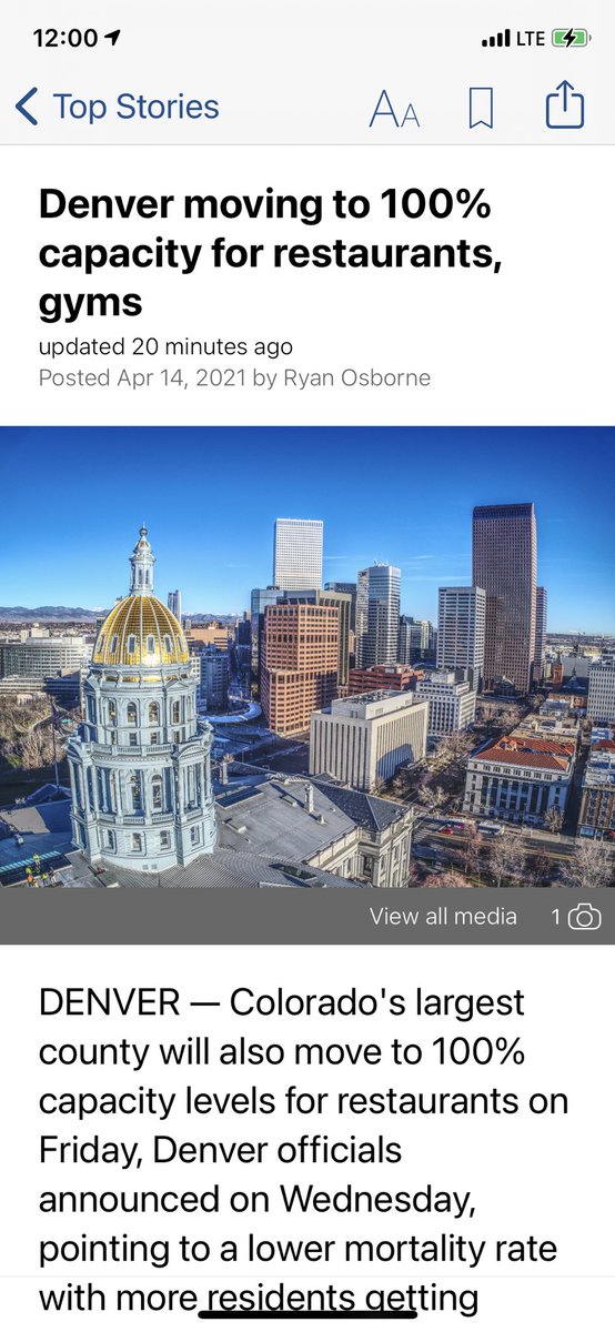 BlogFromAmerica's tweet image. デンバー市(他、州内近隣大都市)が、金曜日からレストランとジムの客収容数をキャパの100%まで許可。6フィートの距離は保つ。屋外でのマスクも不要になる。感染者数が第4波で微増も、死者激減。市内41%が少なくとも1回予防接種。