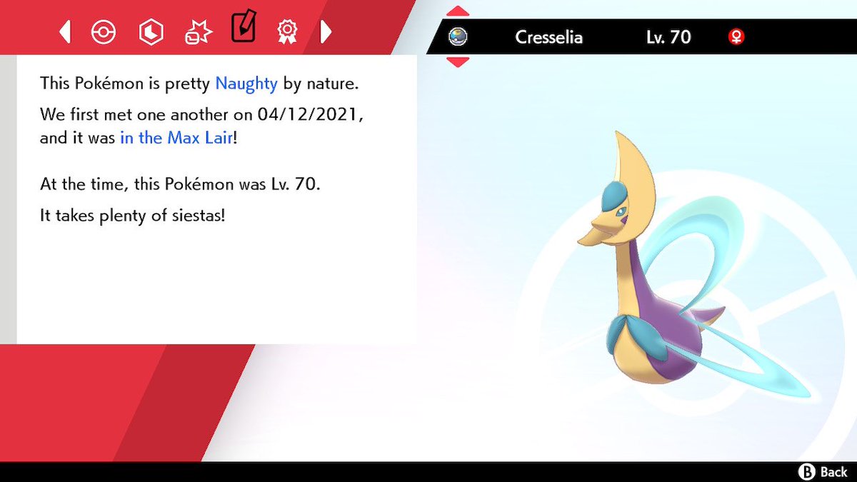 SammieAran's tweet photo. Finally received a #shiny #cresselia from the #maxadventure in #PokemonSwordShield! I have been hunting for her since day one of #crowntundra #dlc, so this is such a huge relief!
#shinyhunting #shinypokemon #pokemon #pokemonsword #pokemonshield #shinymon #dynamax #nintendo https://t.co/iqJTaS6zr7
