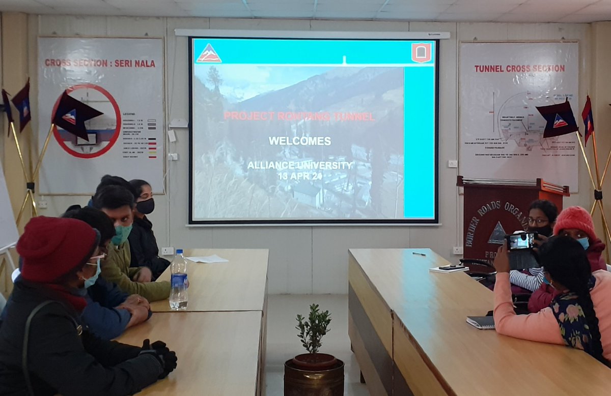 SureshManali's tweet photo. @BROindia shares Atal Tunnel tech with students of Alliance College of Engineering &amp; Design from Karnataka's Alliance University. @narendramodi during inauguration of this 9.02km-long tunnel had asked BRO to share technical aspects and challenges with engineering students. https://t.co/0IkeQnKKje
