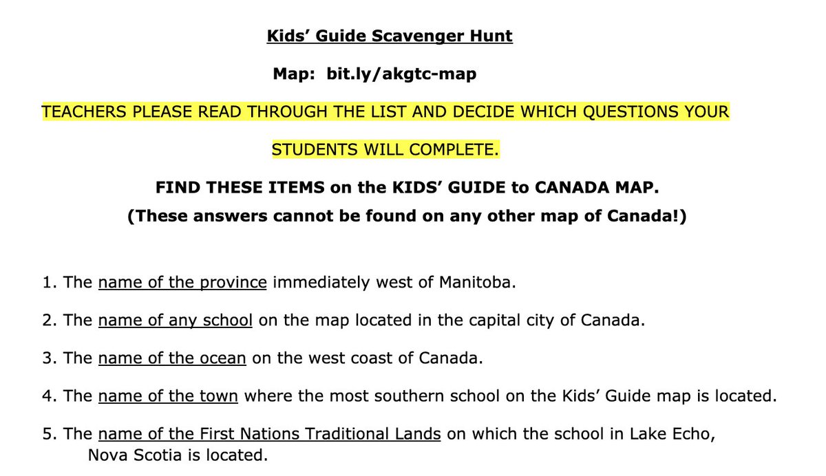 WANTED: A couple of Gr 4-6 and G 7-8 classes to field-test our Scavenger Hunt questions to make sure everything is working as it should on the Kids' Guide map. Involves kids developing map reading skills and knowledge of Cdn Geography; resources provided. Please DM if interested!