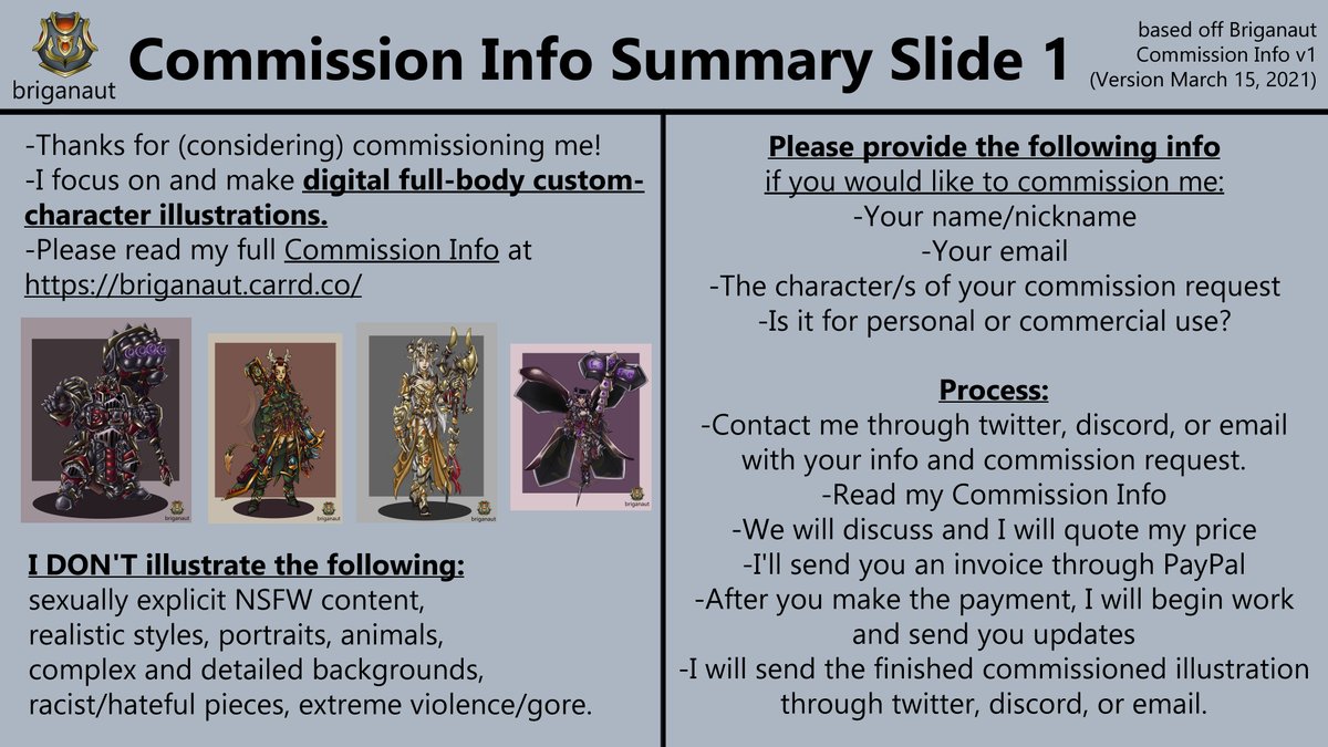 briganaut's tweet photo. 'Here's my Commission Info Summary for anyone interested! I mainly focus on character illustrations.
Full details here: https://t.co/CuJjIeFm4y ☮️
#art #dnd #dndartists #dndart #ArtistOnTwitter https://t.co/KGbJVjvsqu