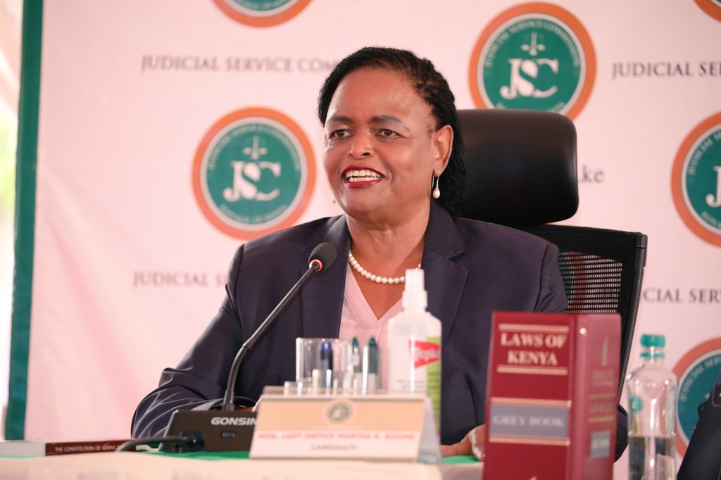 KBCChannel1's tweet image. Court of Appeal Judge Martha Koome vows to use her 33 years experience in law to transform the Judiciary if appointed as the next CJ. #KBCNewsHour ^CM @Irene_Muchuma