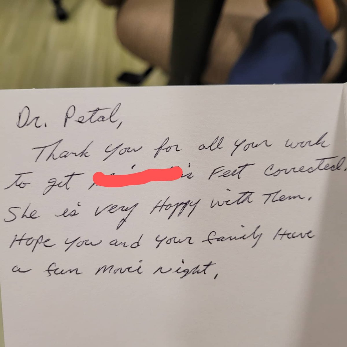 ArizonaPodiatry's tweet photo. What a wonderful note from one of our pt! @DpmNaren #podiatry #bannerhealth #uofa #healthcare #PatientCare https://t.co/EfjLY9LFjV