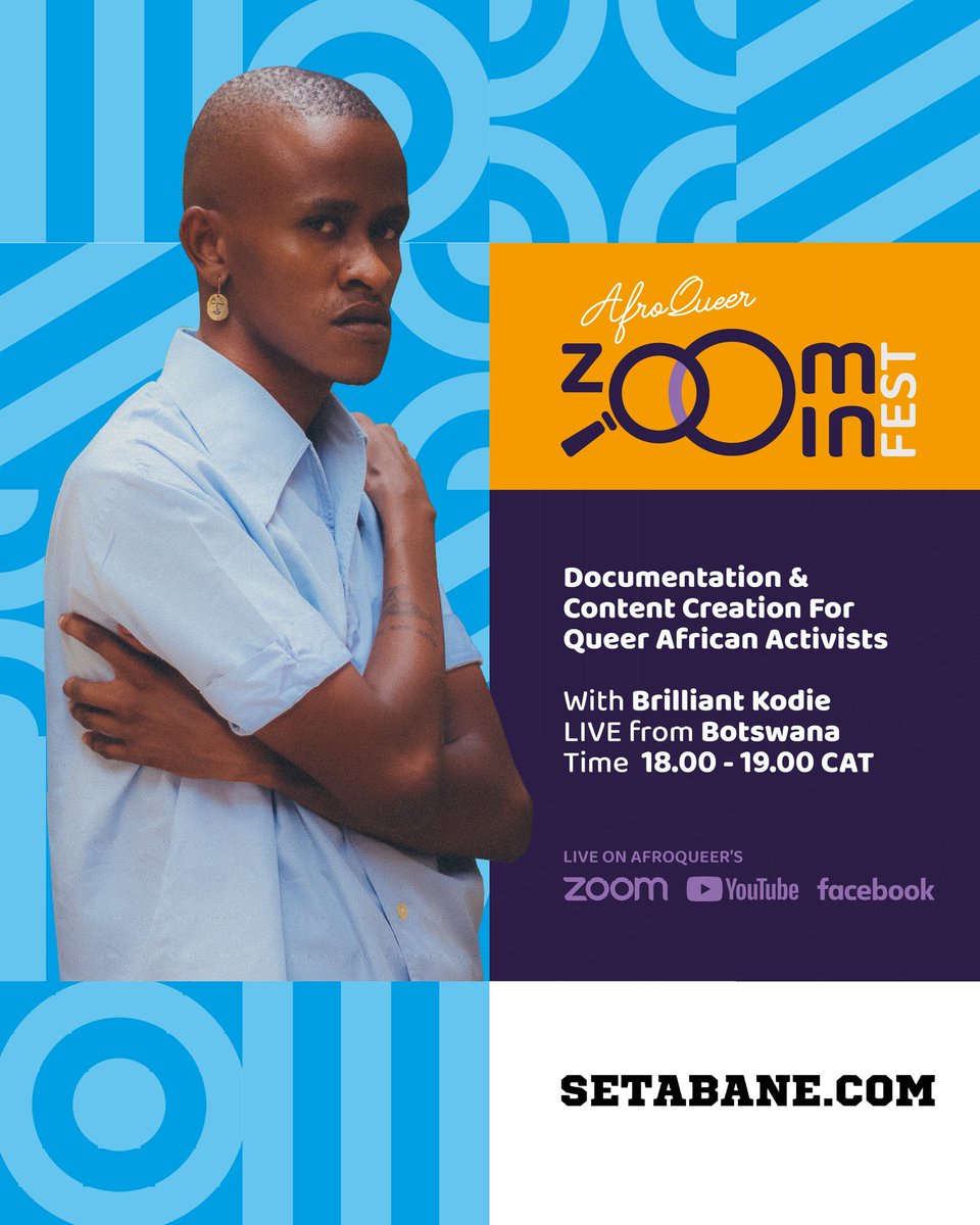 Week 2 of the #ZoomInFest speaks to our collective creativity! 

The session will be curated by <a href="/setabane/">Comfort</a>

SETABANE.COM is a Botswana Queer Digital Magaizine. The platform is a safe space for local queer stories told by LGBTQI+ persons in Botswana.