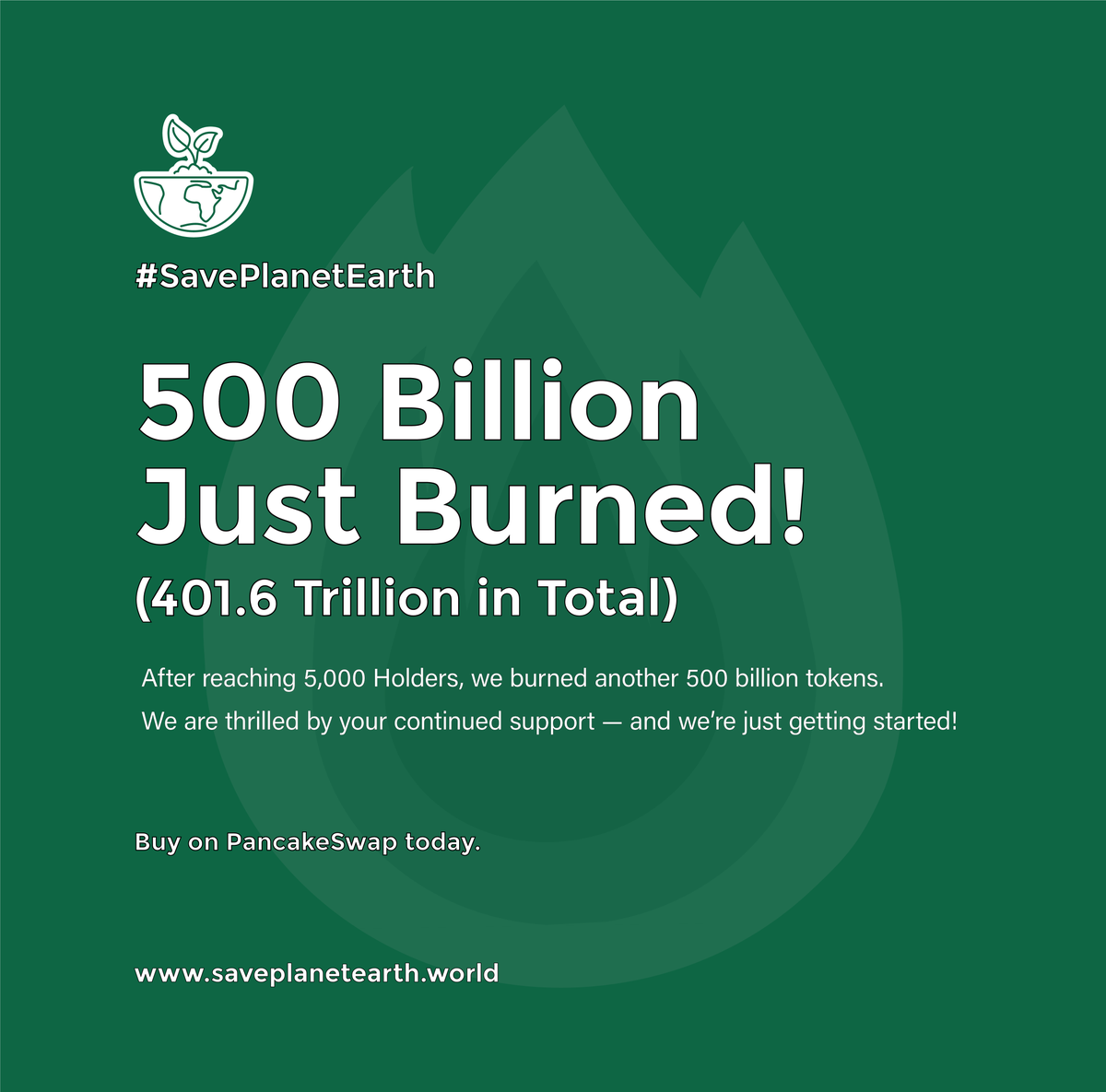 SPE_ETH's tweet photo. After reaching 5000 Holders, we have burned another 500 billion $SPE Tokens.

Stay tuned for more updates and marketing content.

#SavePlanetEarth $SPE https://t.co/bkWucjgI7e