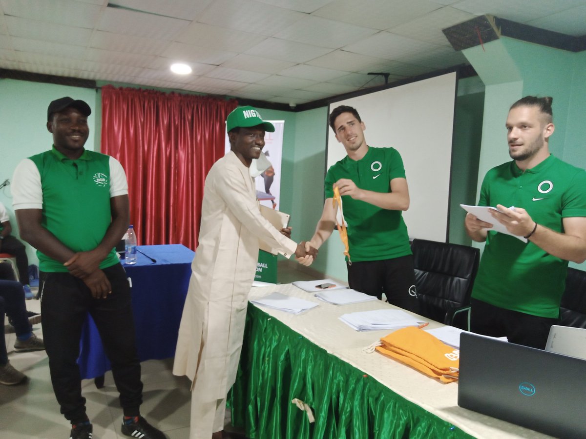BCSports5's tweet image. #Taraba State #TEQBALL Association Chairman @MSanusD recieving gift from @fiteqball instructor, #KereszturyMarton as best certified referee after the training @nigteq Abuja

Interesting @MSanusD was present from Saturday, April 10 to Tuesday 13, the last day. 
This is commendable