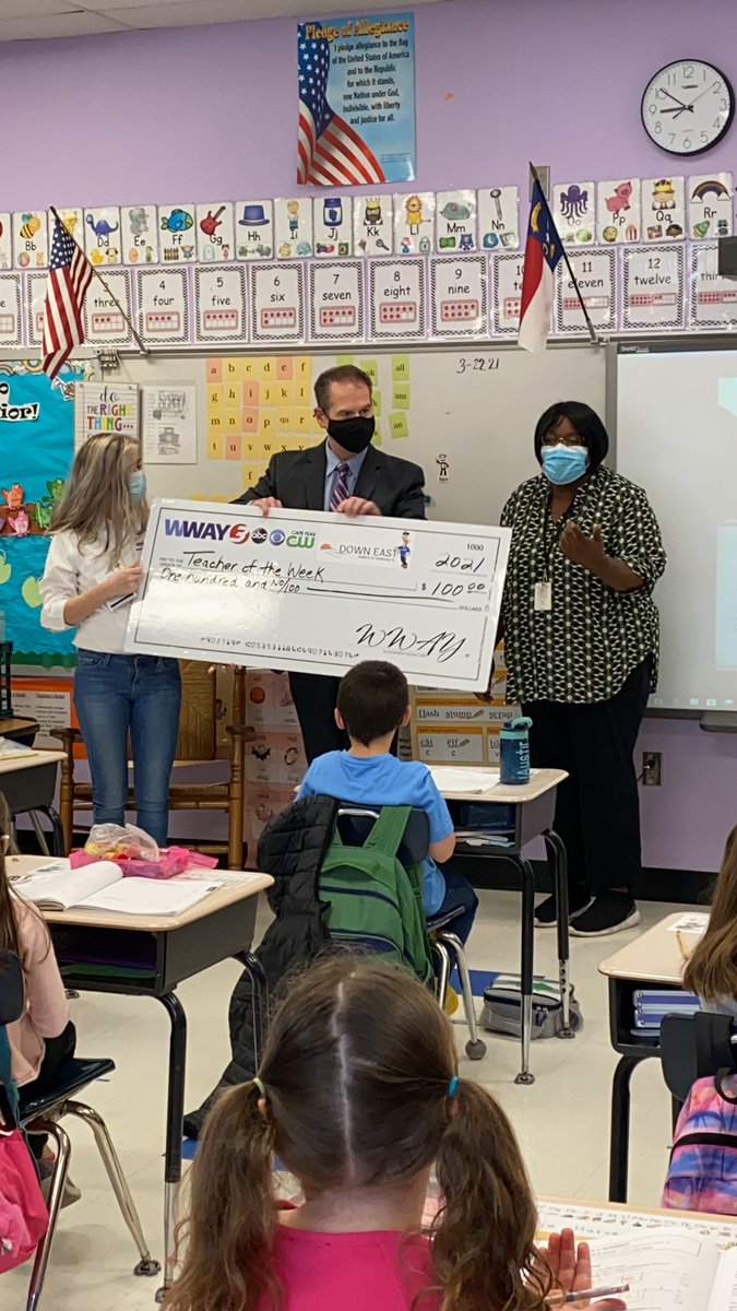 HollyTreeElem's tweet photo. Congratulations Ms. Cheryl Toney Jones!  She was WWAY’s Teacher of the Week! @NewHanoverCoSch @foustc #nhcsleadingtheway #nhcschat https://t.co/Qg5CBuinoo