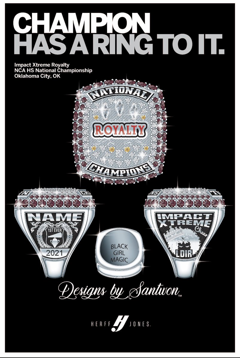 DBSchamprings's tweet photo. For the queens who wear 2 crowns.. CONGRATS IMPACT XTREME ROYALTY on the 1st ever all black all female team to win NCA NATIONALS!
#DBSchamprings #designsbysantwon #hjchamprings #herffjones #championshiprings #champrings #custommade #nationalchampions #LDIR #BlackGirlMagic https://t.co/cqZLt2P98j