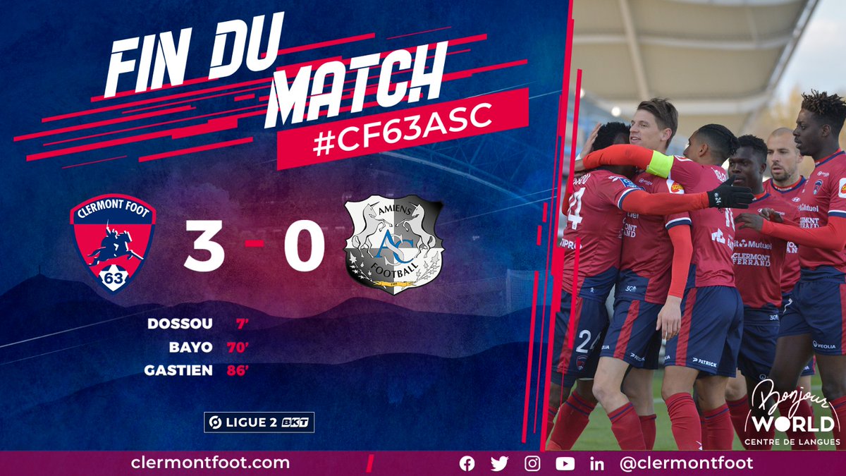 ClermontFoot's tweet photo. #CF63ASC VICTOOOIIIREEE ! 🌋🌋🌋 La 17ème de la saison ! 🔥🔥🔥

En remportant son match en retard face à Amiens, grâce à @dossoujodel, @momobayo27 et @GastienJohan 😜, nos clermontois reprennent la 2ème place du classement et se replacent dans la course à la montée !!! 👊🔴🔵 https://t.co/H4xUghtDKs