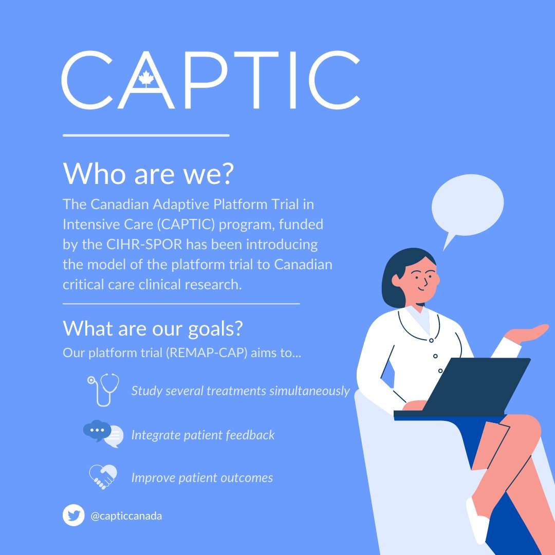 capticcanada's tweet photo. We've been pretty silent here lately and we thought we'd re-introduce ourselves as the CAPTIC research program! We are funded by @CIHR_IRSC and are working to improve patient outcomes in Canadian ICUs! #remapcapfamily #CAPTIC #COVID19 https://t.co/fEqWxrreI9