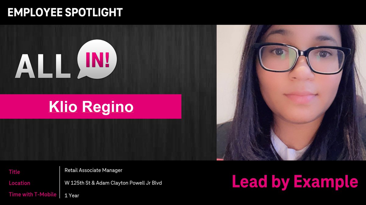 Had the honor of recognizing one of our incredible Associate Managers on our #Northeast #AllIn call today. Thank you Klio for exemplifying our <a href="/TMobile/">T-Mobile</a> Values and Leading by Example!

#MBSI #UnleashTheEast