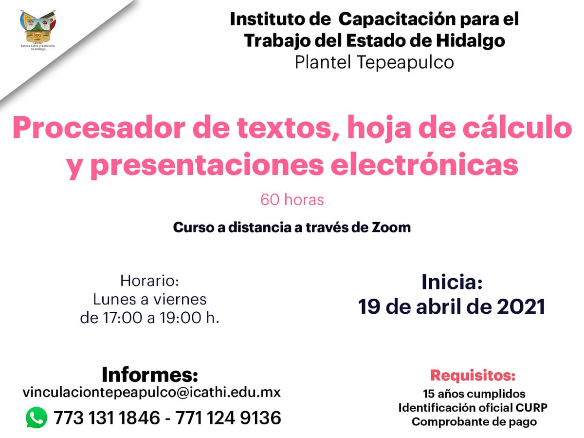 icathi's tweet photo. Inscríbete en el #CursoADistancia de #ProcesadorDeTextos #HojaDeCálculo y #PresentacionesElectrónicas. Puedes pedir información o inscribirte llamando a los números o escribiendo al correo electrónico que aparecen aquí 👇 Te compartimos los requisitos:✍️ https://t.co/8j3eN5gA7Q