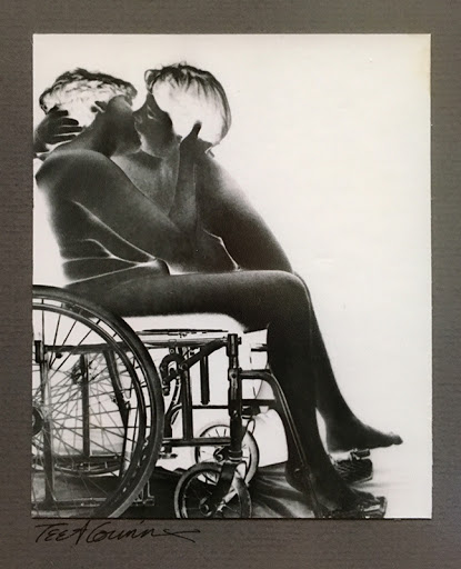 The Art of Album Covers .'Woman in Wheelchair with Able-Bodied Lover' - 1979.Photograph from a solarized negative, by Tee Corinne .Used by Suede on their self-titled debut album, released 1993The photo was taken from the 1991 book Stolen Glances: Lesbians Take Photographs