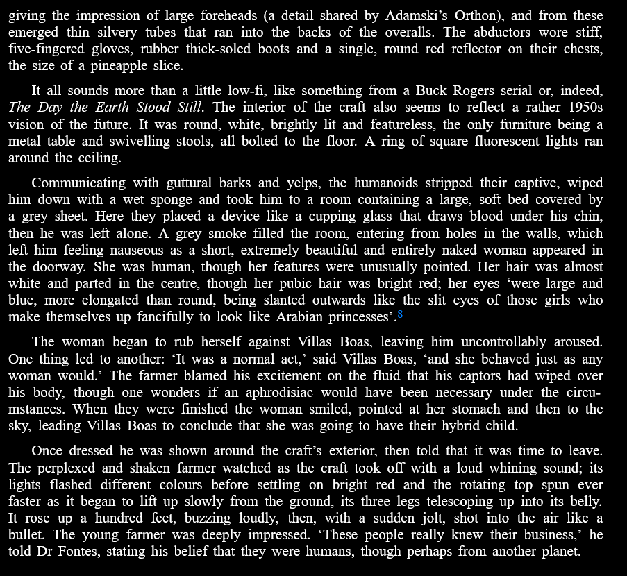 Absolutely incredible that the first "alien abduction" event seems to have very clearly been the CIA in a disguised helicopter drugging, abducting, and raping a Brazilian farmer (also an early appearance of the "abductions create alien/human hybrids" disinfo narrative)