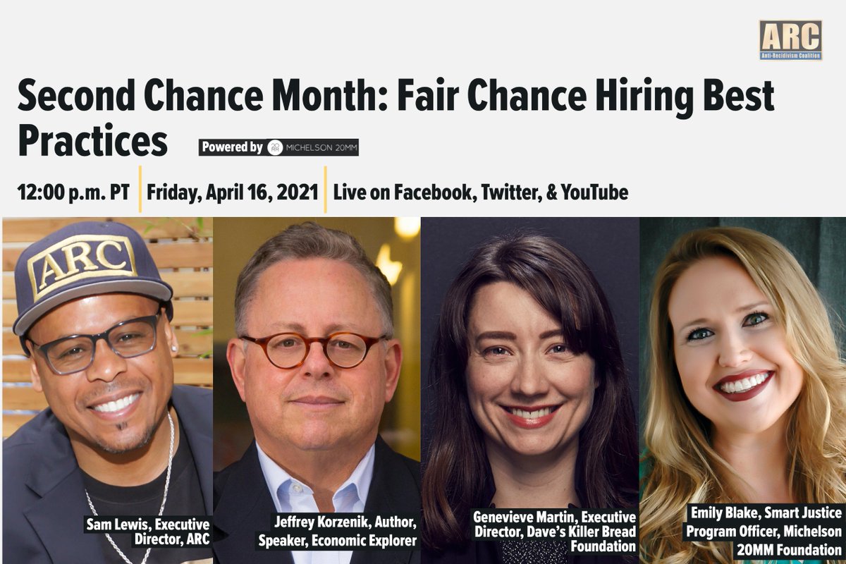 With over 70 million navigating the workforce w/ a record, it is imperative to hire, retain & promote formerly incarcerated candidates for economic prosperity. Learn more about Fair Chance Hiring Best Practices Fri 4/16 @ 12pm PT w/ @AntiRecidivism in honor of #SecondChanceMonth