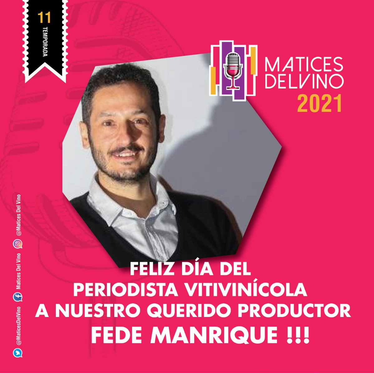 Hoy miércoles 14 de abril se celebra el “Día del Periodista Vitivinícola” en Mendoza. Este equipo Maticiano quiere saludar a nuestro GRAN productor y periodista <a href="/Fede_Manrique/">Federico Manrique</a>,gracias Fede por tu impecable y excelente trabajo, nuestra admiración y respeto hacia vos.