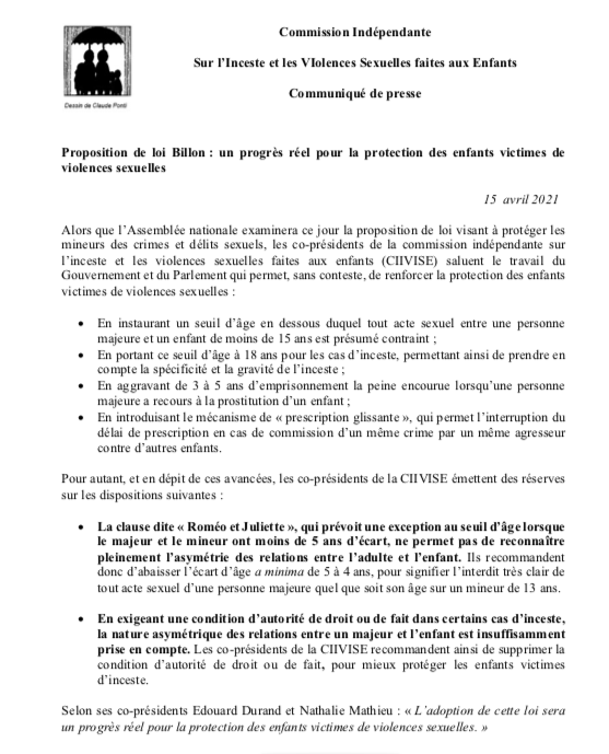 CIIVISE_contact's tweet photo. 🏛️Les co-présidents de la CIIVISE saluent le travail du Parlement qui permet de renforcer la protection des enfants victimes de violences sexuelles, mais émettent toutefois plusieurs réserves.

↪️Leur communiqué :

#PPLBillon #DirectAN https://t.co/6ApixsS8h0