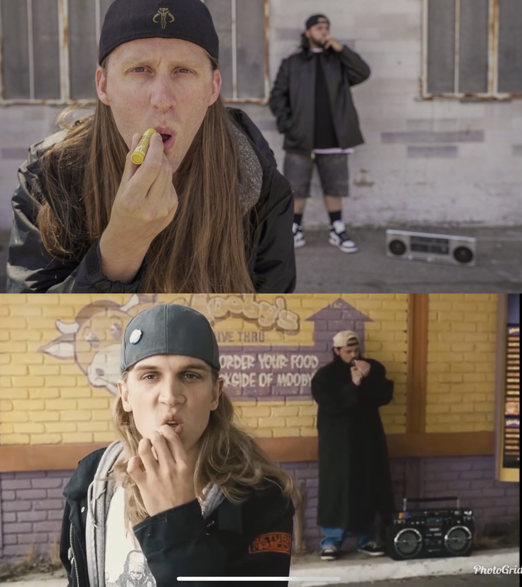 @JayMewes @ThatKevinSmith 
yesterday I shaved my beard so my buddy and I could do a #jayandsilentbob photoshoot outside a bar in Las Vegas ....turned out quite well
#jayandsilentbobreboot