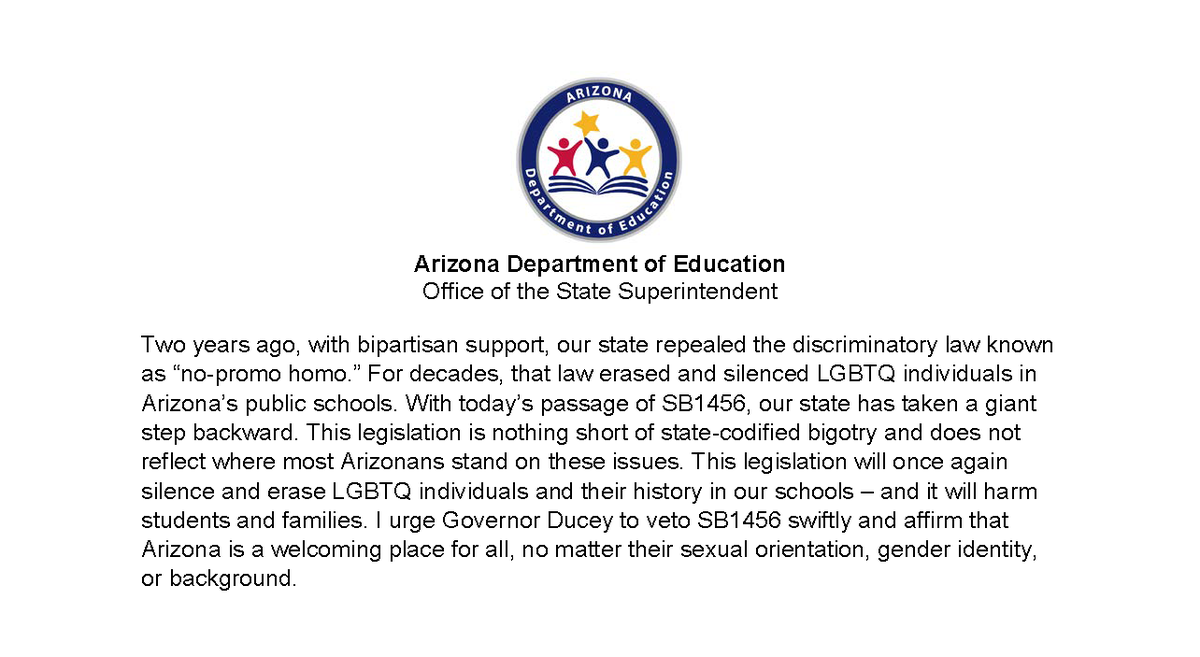 My statement on the legislature's passage of #SB1456. I urge Governor @dougducey to veto this bill and encourage the legislature to focus on more pressing issues.