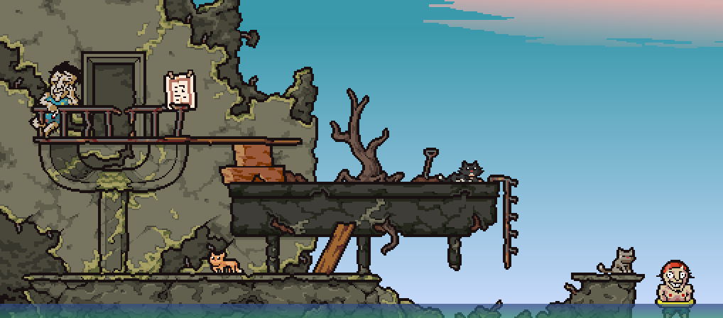 After a long period of work, a break seems appropriate, no? Head on down to the abandoned waterside platform, we've got cats! #Sprites #pixelart #ドット絵 #art
