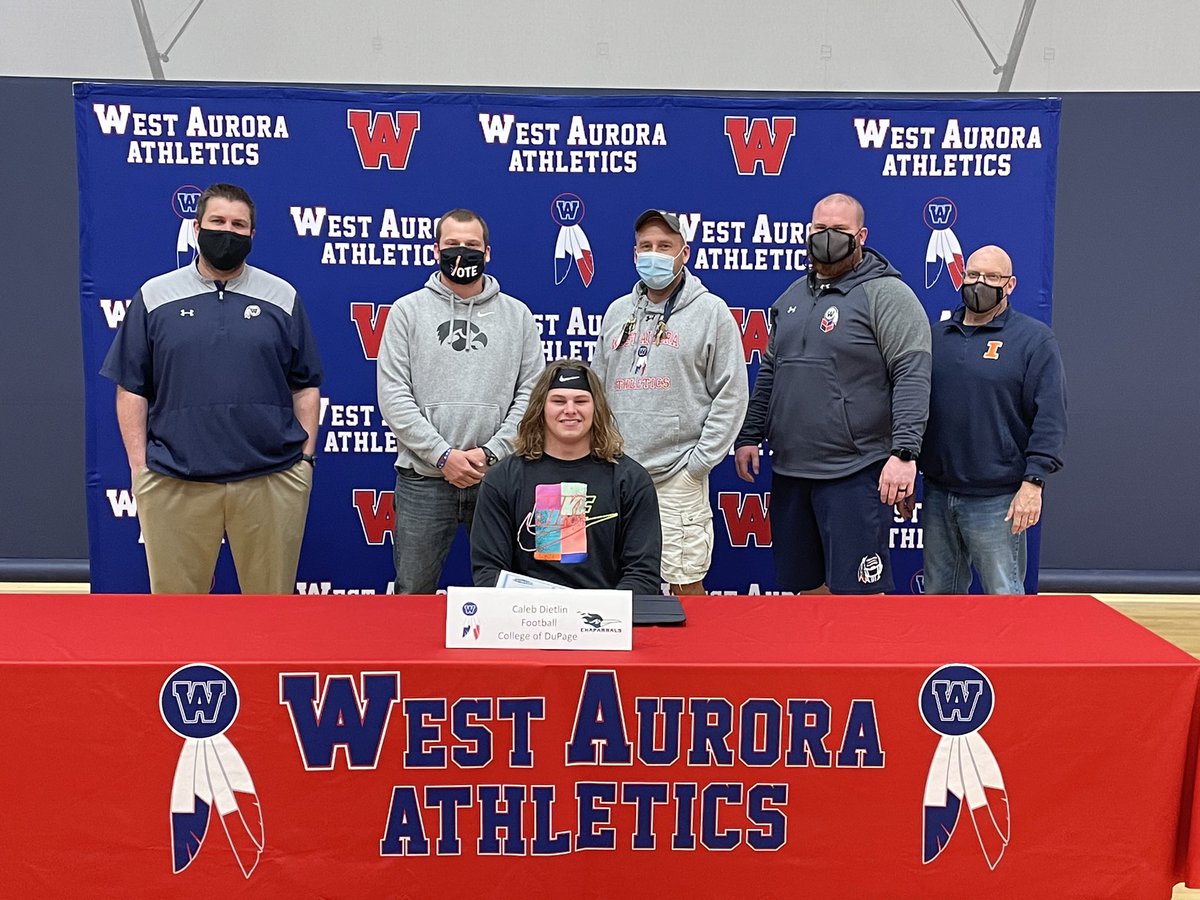 Congrats to <a href="/CalebDietlin/">Caleb Dietlin</a> on officially signing with <a href="/Dupage_Football/">College of DuPage Football</a> today! He’s the 80th player in the past ten years to commit to play in college football in our program and our 9th DL! No doubt that Caleb will be on a D1 sideline soon! Congrats Caleb! #DBD #WAFBRecruiting
